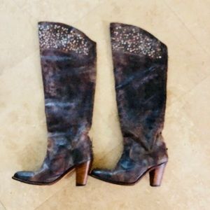 FRYE OVER THE KNEE STUDDED BOOTS